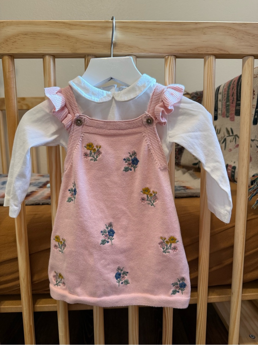 Pink Embroidered Pinafore Dress